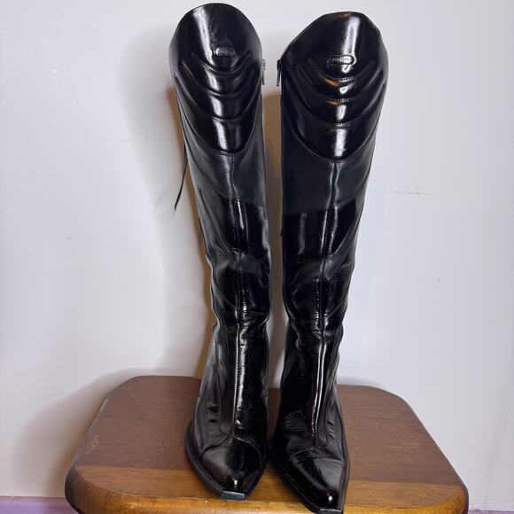 Vintage Y2K New Rock Black Flame Corset Stiletto Knee High Boot Women 39 / 8.5 - Picture 4 of 11